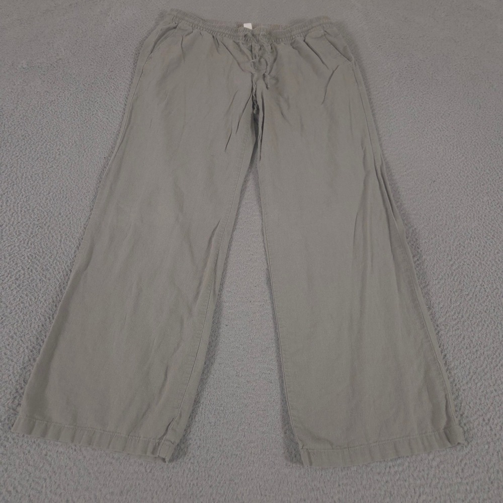 Old Navy Pants Womens L Grey Linen-Blend Wide Leg Mid-Rise Elastic Drawstring